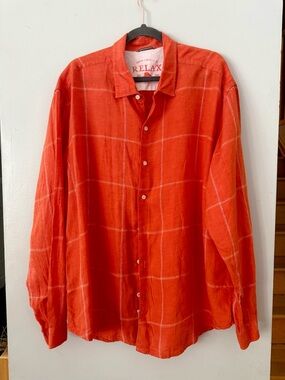 Tommy Bahama Relax 100% Linen Orange Plaid Shirt | Coastal Grandfather XXL